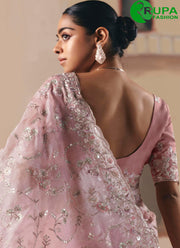 Pink Color Fancy Fabric Embroidered and Sequins Work Trendy Saree